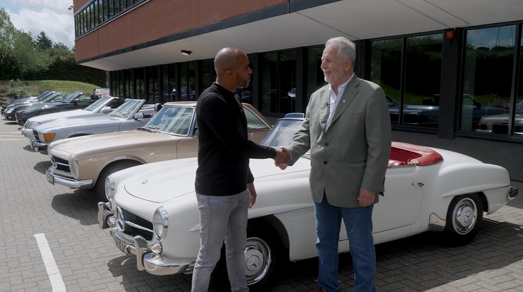 Shaun Benn interviewing a classic Mercedes-Benz collector