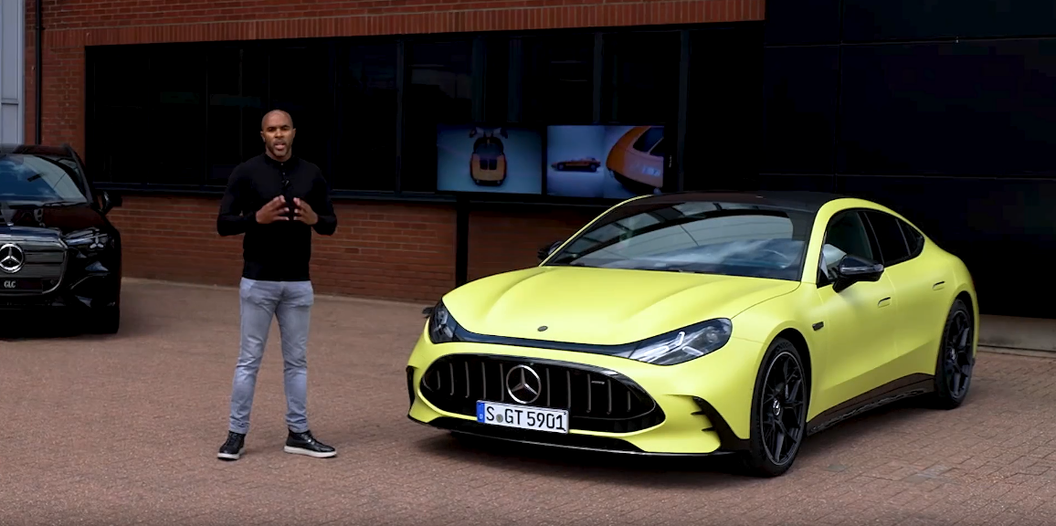 Shaun Benn presenting the Mercedes-AMG GT 4-Door internal feature