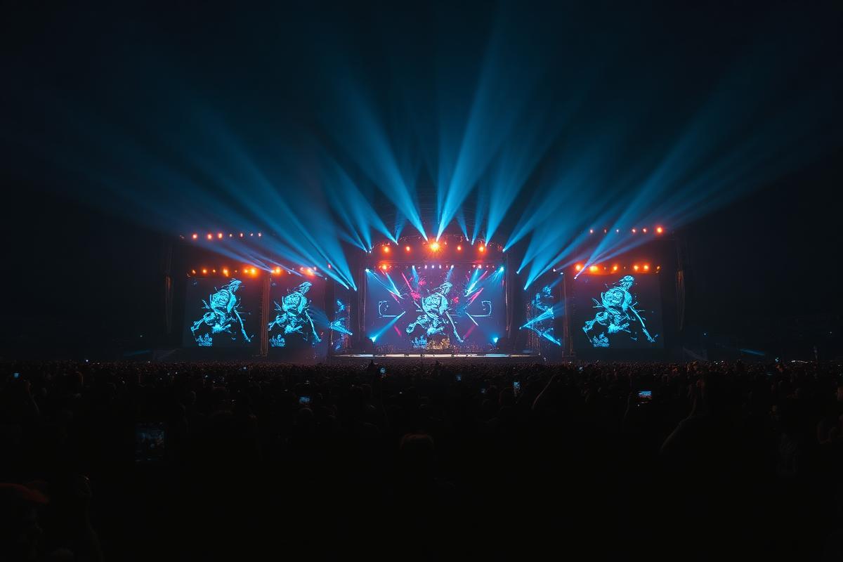 Music festival main stage at night